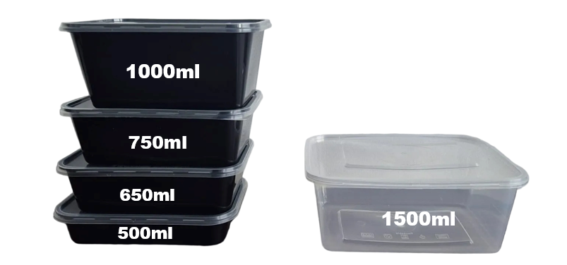 1500ml Microwaveable Clear Plastic Rectangular Food Container with Lid - 150pc