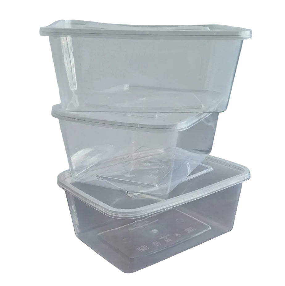 1500ml Microwaveable Clear Plastic Rectangular Food Container with Lid - 150pc